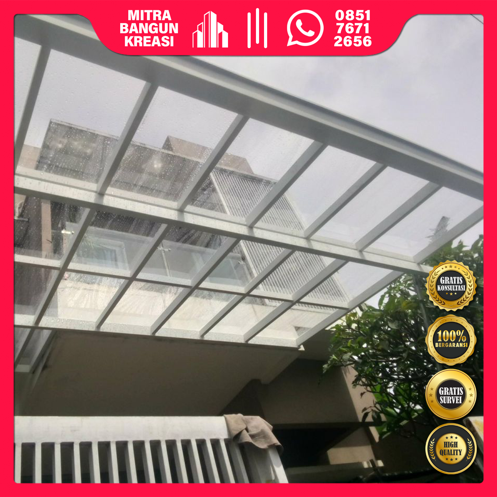 Kanopi Besi Hollow Atap Polycarbonate Solid