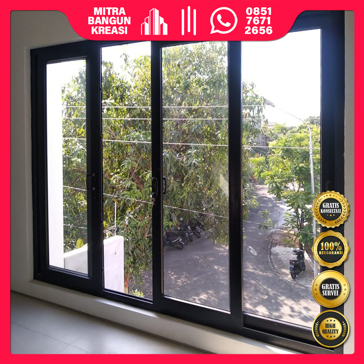 Jendela Aluminium Kaca Geser Sliding