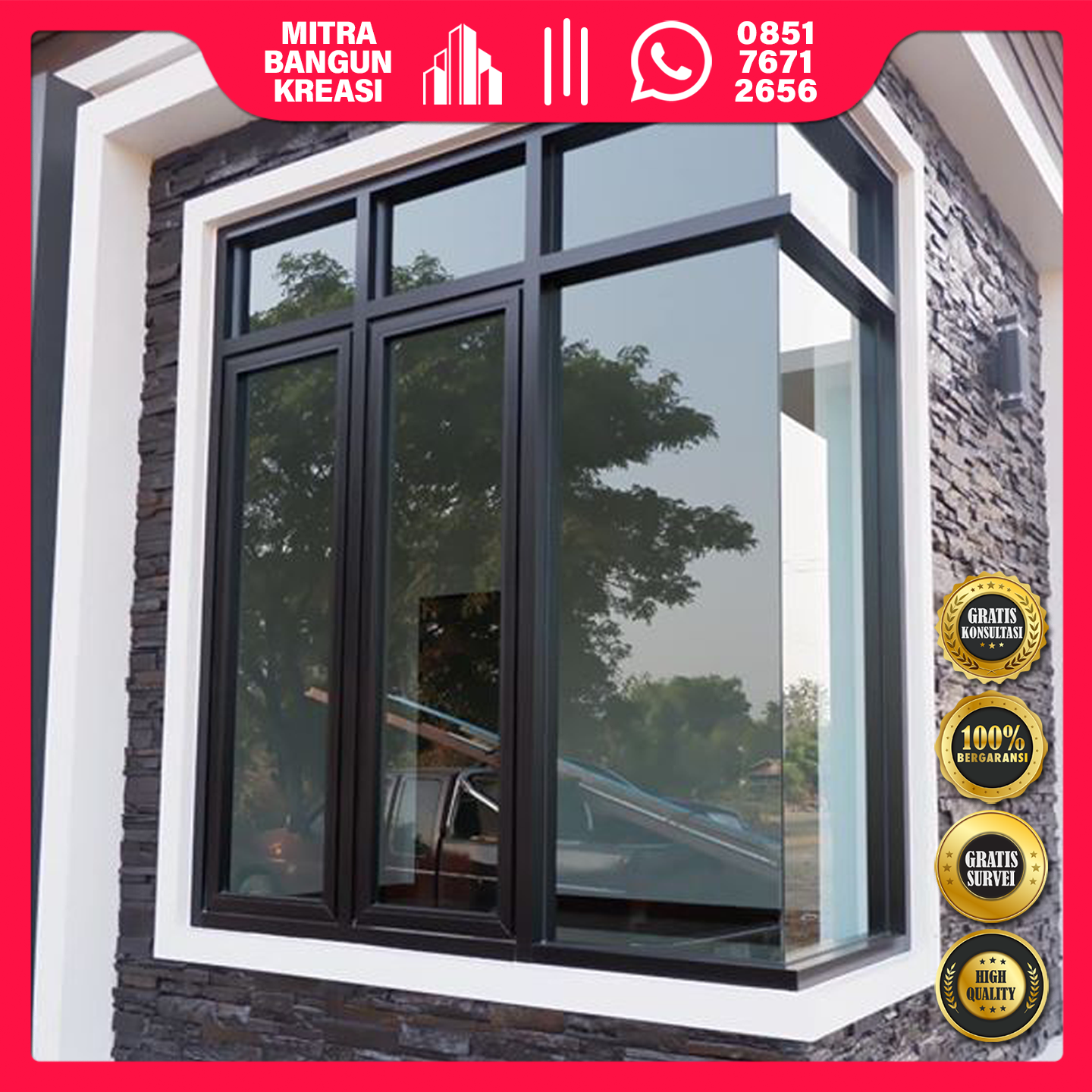 Jendela Aluminium Kaca Model Sudut