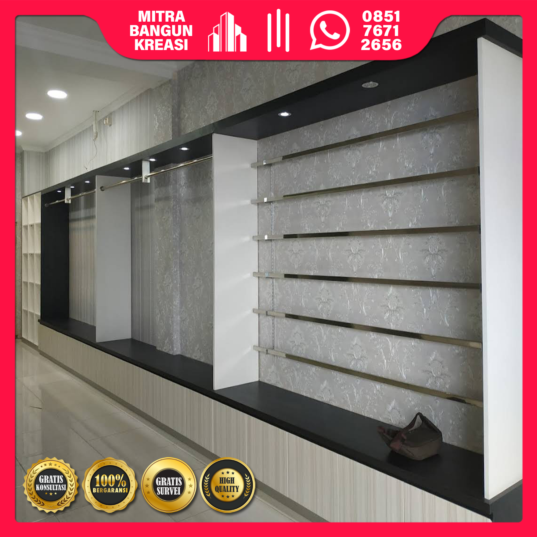 Lemari Display Multiplek HPL Stainless Steel