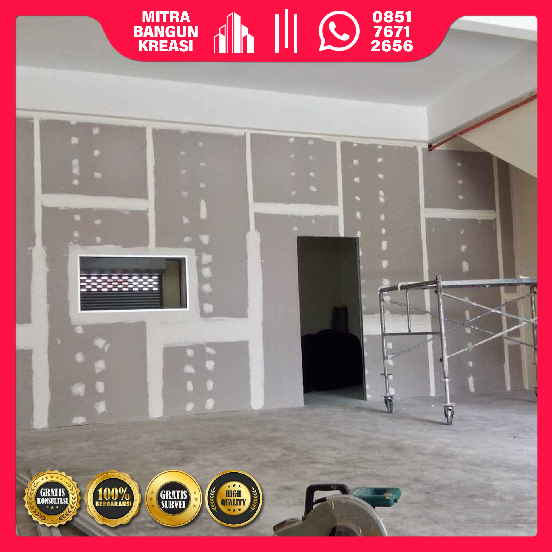 Partisi Sekat Dinding Gypsum (2 Sisi)