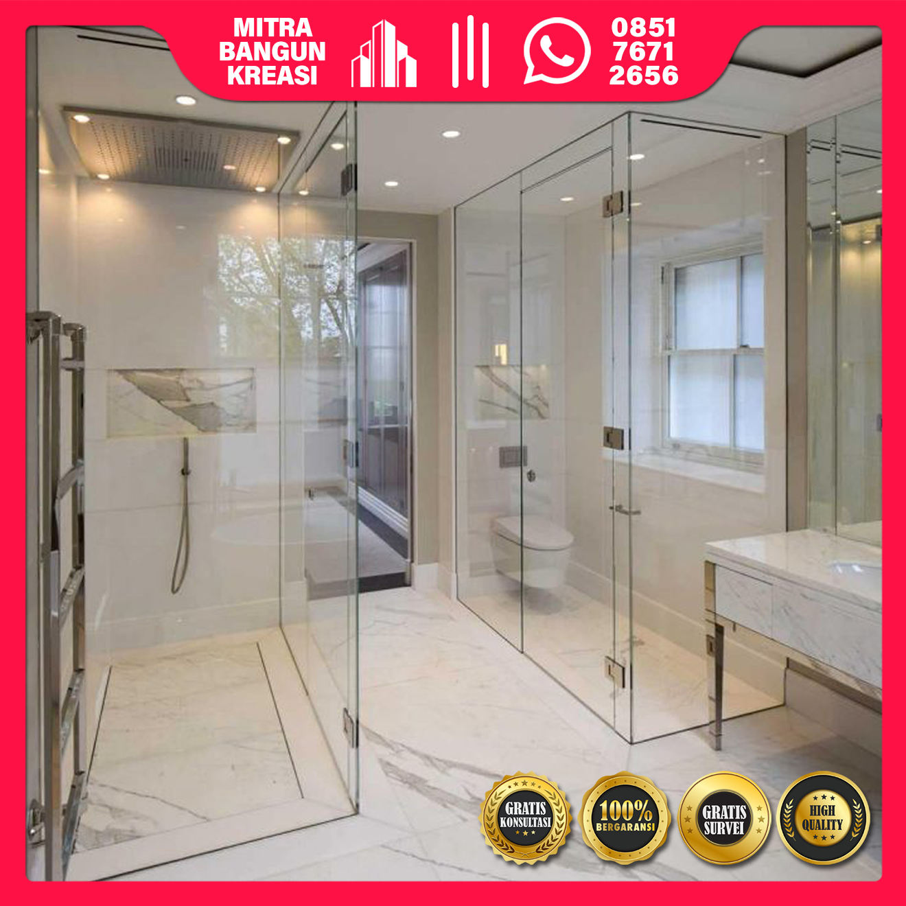 Partisi Kaca Temper Kamar Mandi Shower Box