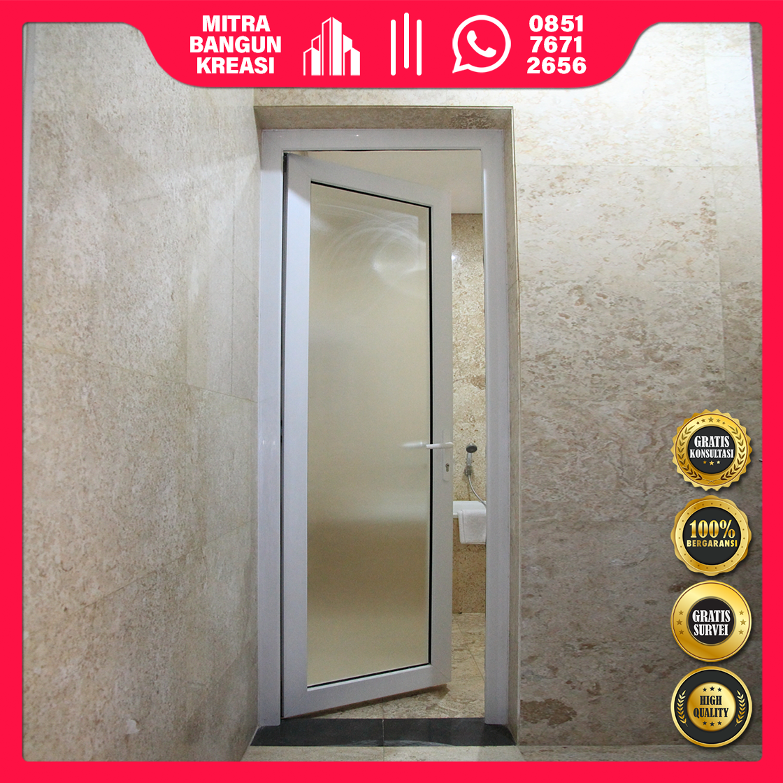 Pintu Aluminium Kaca Es Frosted Frozen Buram