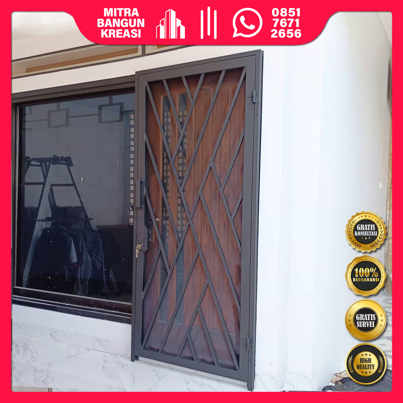 Teralis Pintu Besi Motif Herringbone